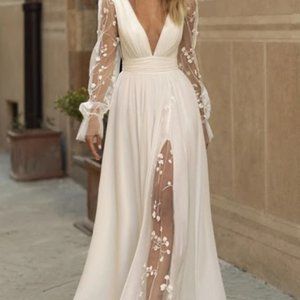 Wedding Dress, Lace, Long Sleeve, Size 6